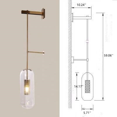 Clear Glass 1-Light Cylinder Long Armed Sconce Lamp