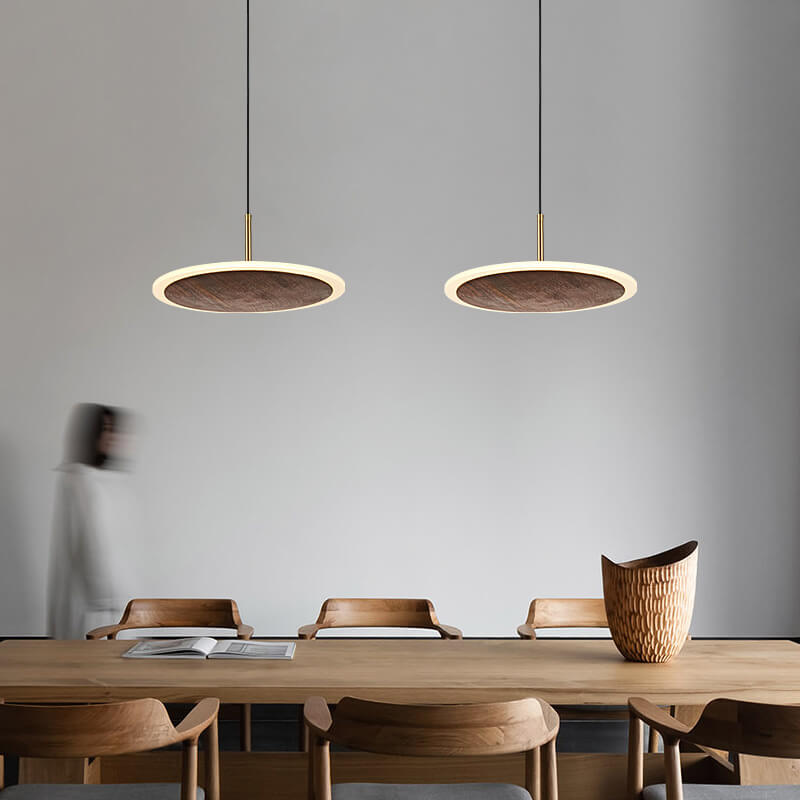 Modern Round Brown Walnut Wood 1-Light LED Pendant Light