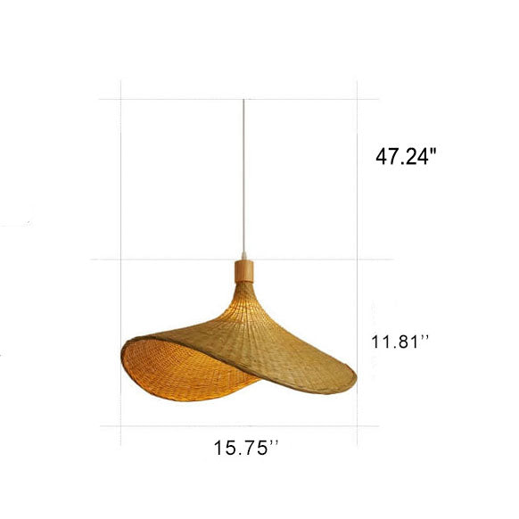 Lustre suspendu chapeau de paille 1 lumière en bambou tissé 
