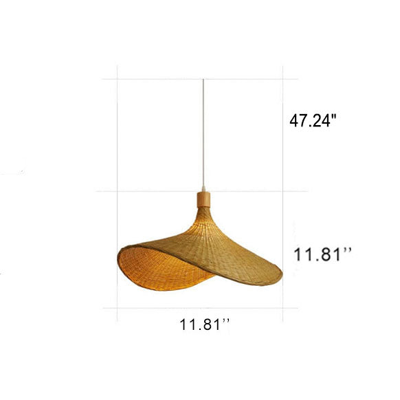Lustre suspendu chapeau de paille 1 lumière en bambou tissé 