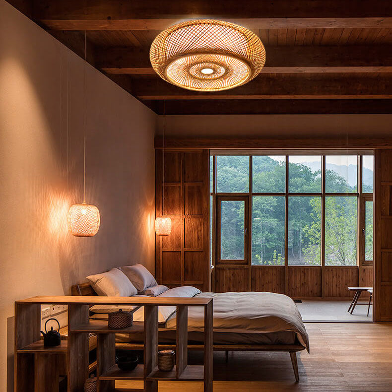 Bamboo Weaving 3-Light Flush Mount Lighting