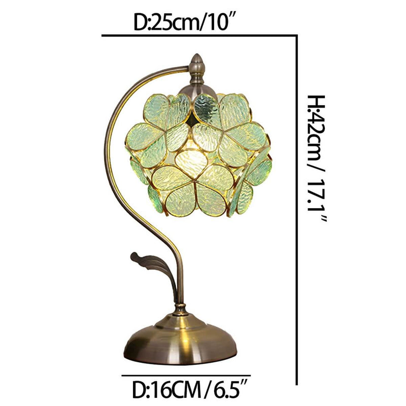 Lampe de table à 1 lumière en verre teinté boule de pétale vert Tiffany 