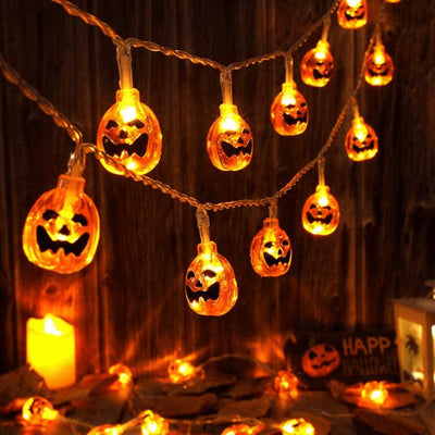 Halloween Orange Pumpkin 10/20 Light Battery Solar LED Light Decorative Plastic String Light