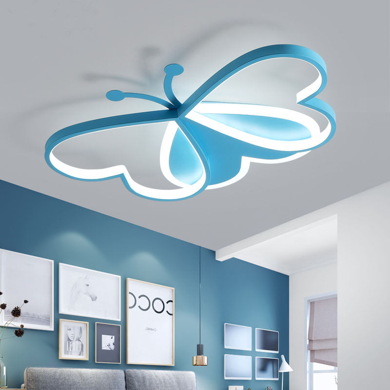 Modern Art Deco Acrylic Kids Butterfly Shape LED Flush Mount Light For Bedroom