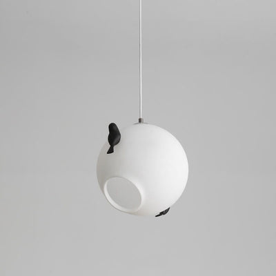 Modern Glass Ball with Standing Birds 1-Light Pendant Light