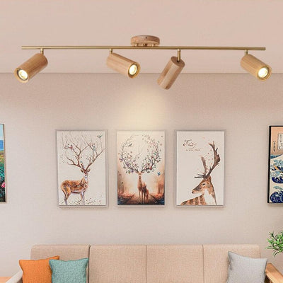 Nordic Minimalist Wooden Track Lighting 2/3/4 Light Semi-Flush Mount Lighting