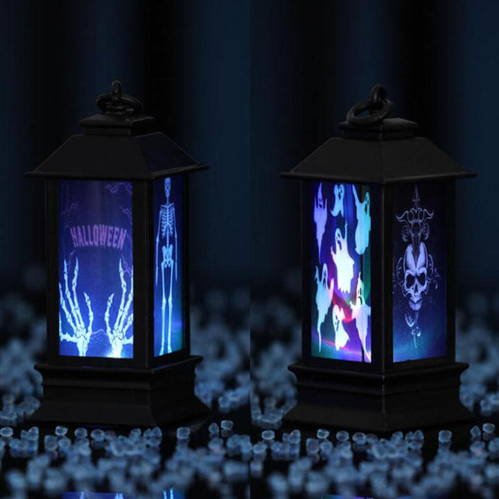 Lampe de table décorative à piles avec lampe à huile lumineuse d'Halloween, squelette et citrouille 