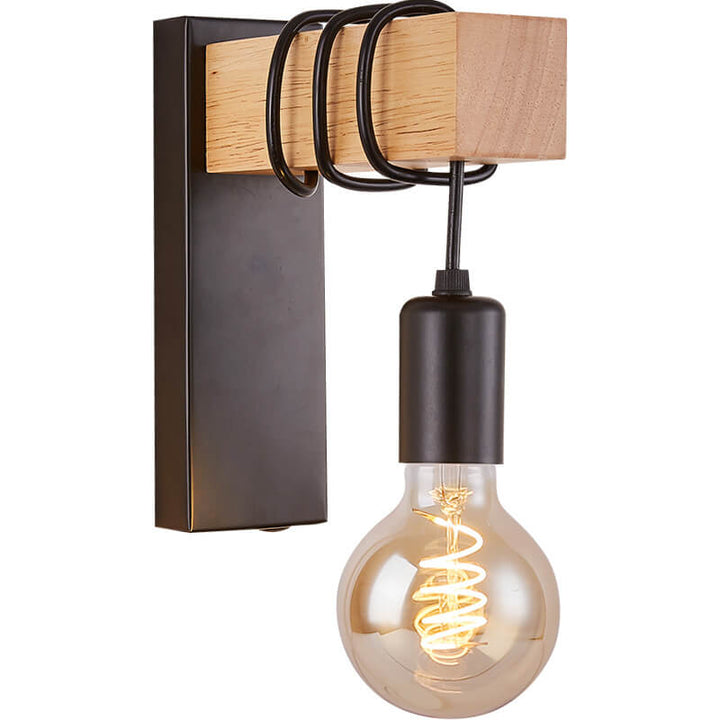 Applique Murale Industrielle Vintage en Bois avec Bras et 1 Lumière 