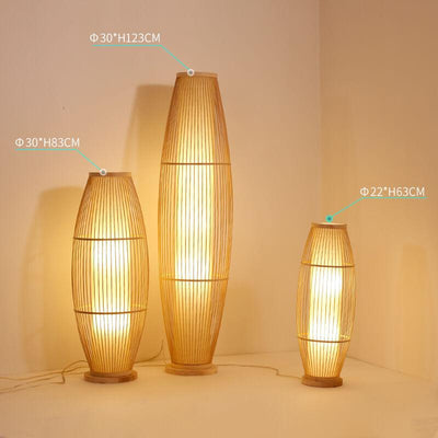 Bamboo Weaving 1-Light Barrel Shaped Cage LED Standing Floor Lamps