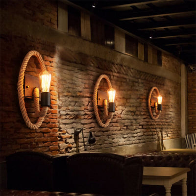 Vintage Hemp Rope 1-Light Wall Sconce Lamp 2 Design