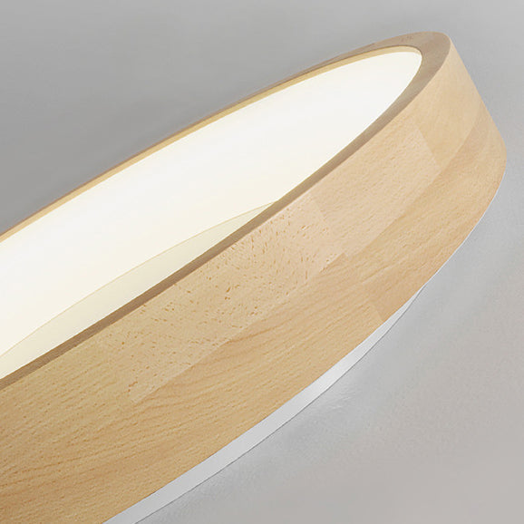 Modern Nordic Wooden Light Stand Round LED Flush Mount Light