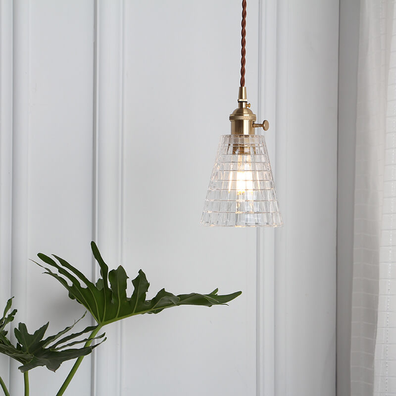 Textured Clear Glass 1-Light Single Bell Pendant Light 4 Design