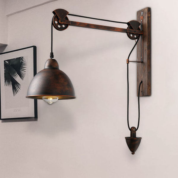 Industrial Retro Pulley Iron 1-Light Wall Sconce Lamp