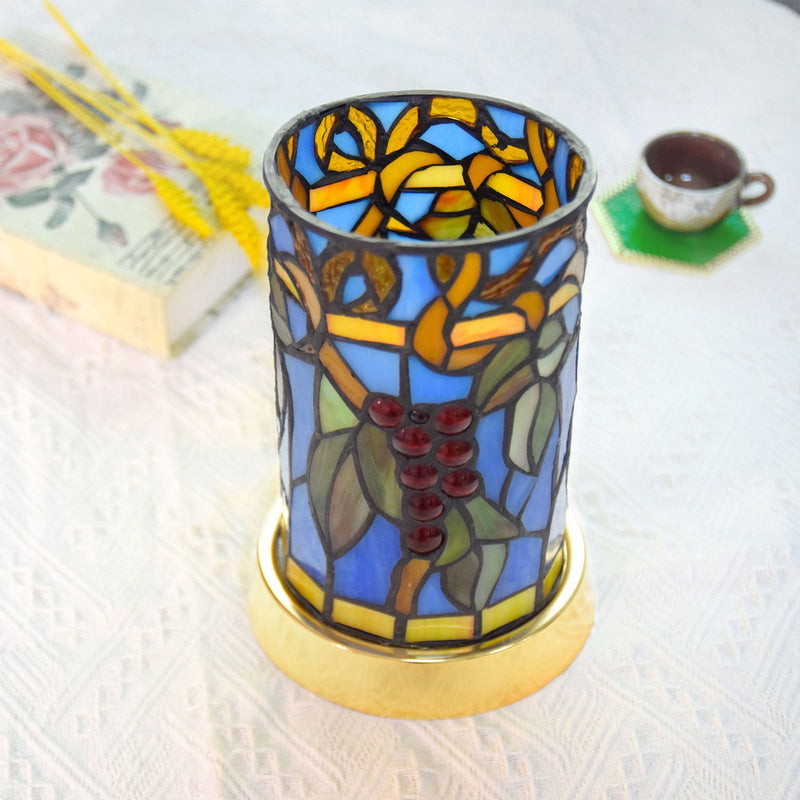 Kreative Tiffany-Frucht-Zylinderfass-Buntglas-LED-Tischlampe 