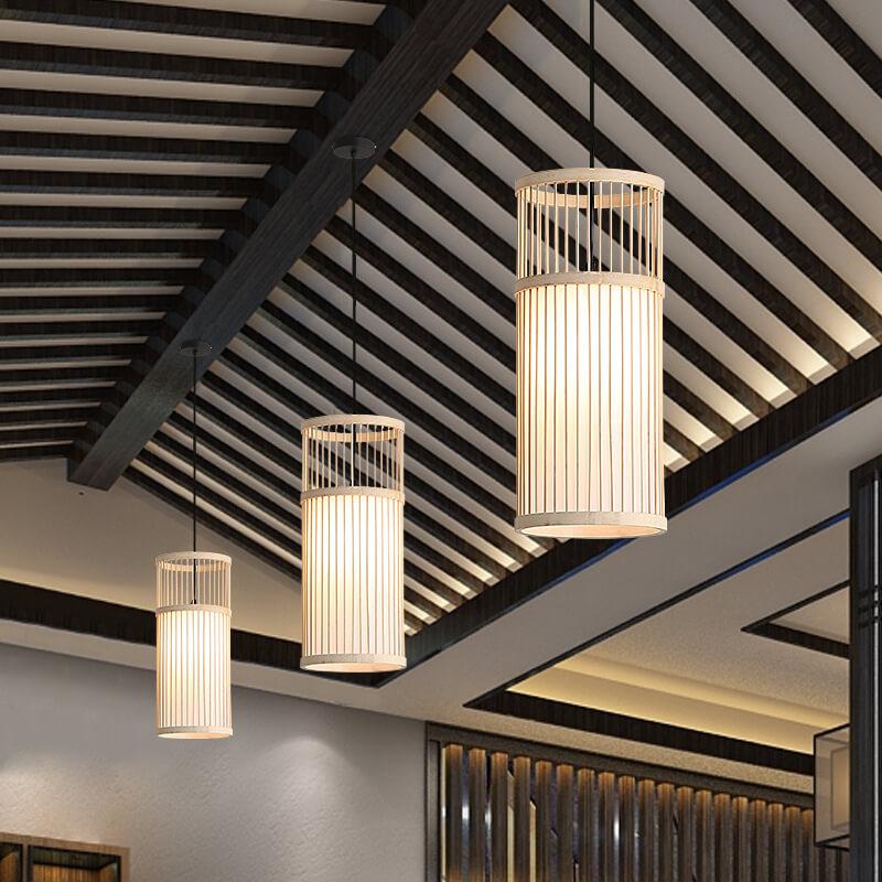 Bambus Weben 1-Licht Zylinder LED Pendelleuchte 