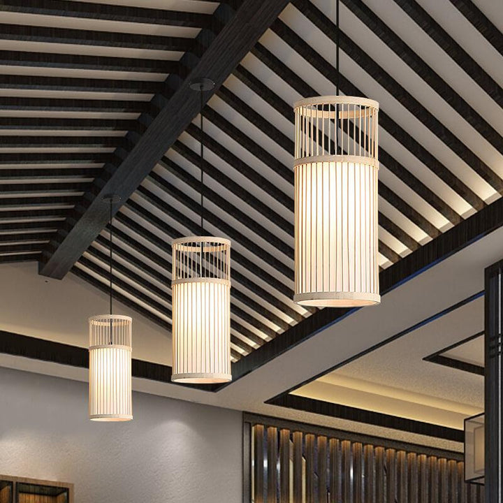 Bambus Weben 1-Licht Zylinder LED Pendelleuchte 