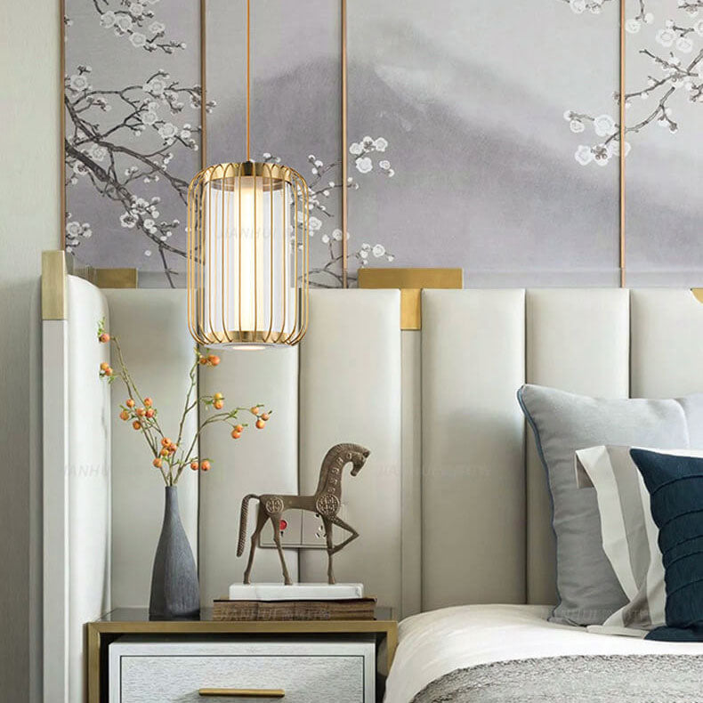 Moderne Goldlaternenform 1-Licht New Chinese Style Pendelleuchte 