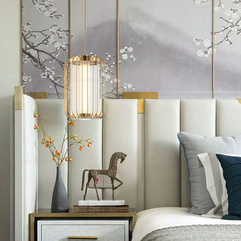 Modern Gold Lantern Shape 1-Light New Chinese Style Pendant Light