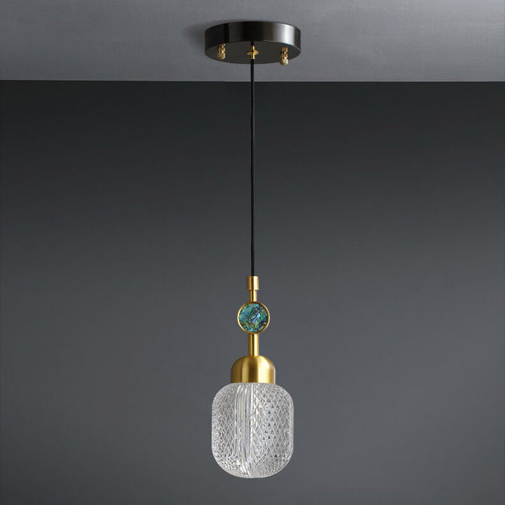 Modern Textured Glass 1-Light Hanging Jar Pendant Light