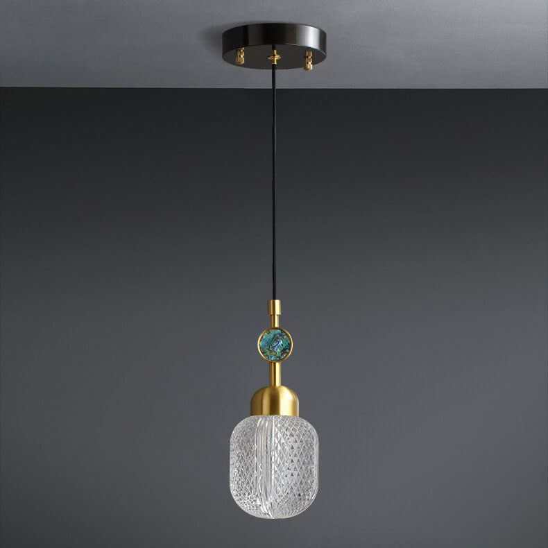 Modern Textured Glass 1-Light Hanging Jar Pendant Light