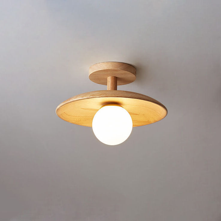 Nordic Kreative Holzkuppel 1-Licht Deckenleuchte mit halber Einbauhöhe 