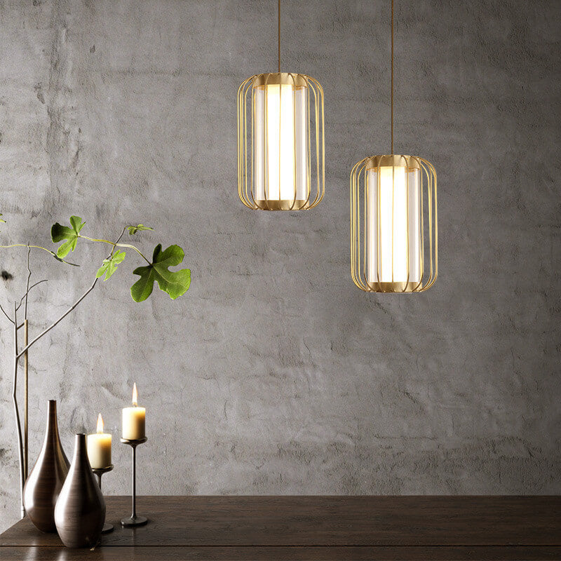 Modern Gold Lantern Shape 1-Light New Chinese Style Pendant Light