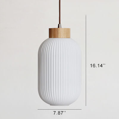 Retro White Striped Glass Jar 1-Light Japanese Pendant Light