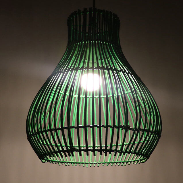 Moderne Rattan Weaving Green Teardrop Shade 1-Licht-Pendelleuchte 