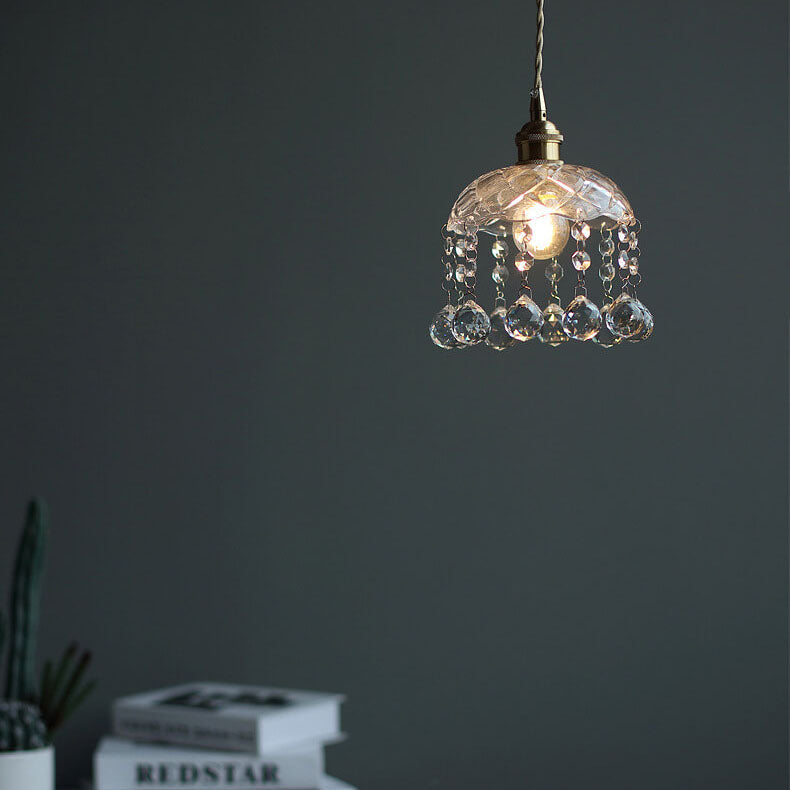 Vintage Clear Glass1-Light Flower Pendant Light