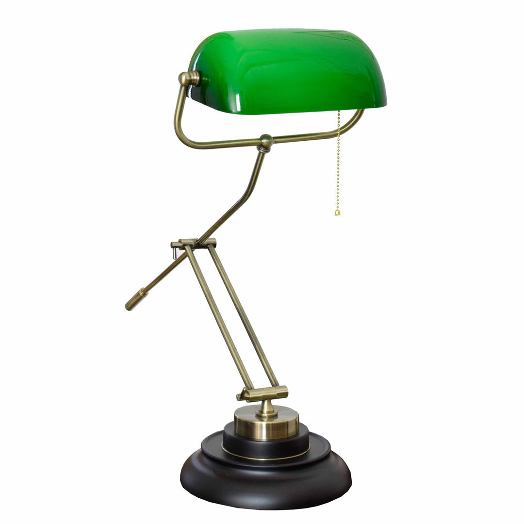 Lampe de table rétro style république avec abat-jour en verre vert à 1 lumière 