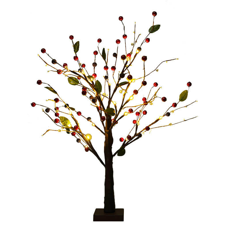 Red Fruits Pine Tree Light Small Led Battery Decoration Table Lamp
