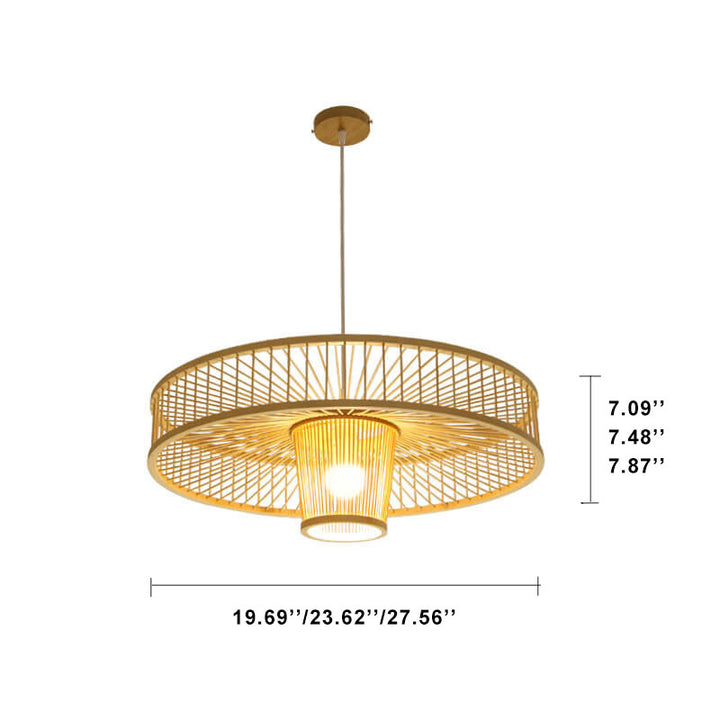 Lámpara colgante de bambú moderno con pantalla de tambor de 1 luz 