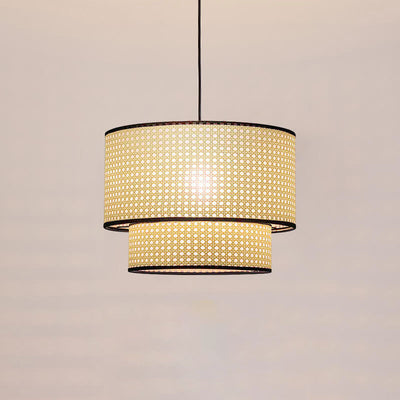 Modern Rattan Weaving Cylinder 1-Light Pendant Light