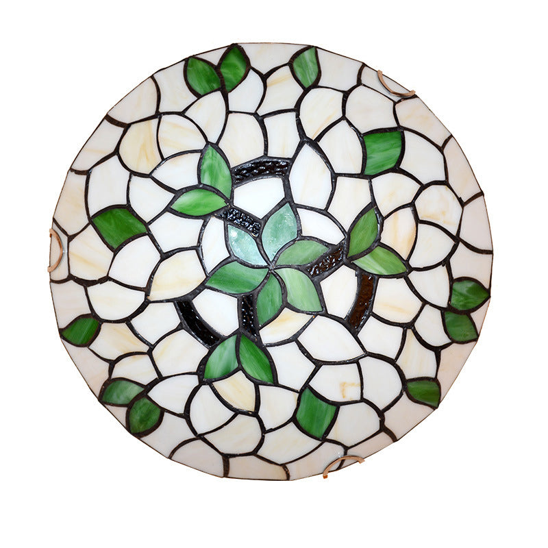 Rundes Blattmuster aus Tiffany-Glas, 1-flammige Unterputzleuchte 