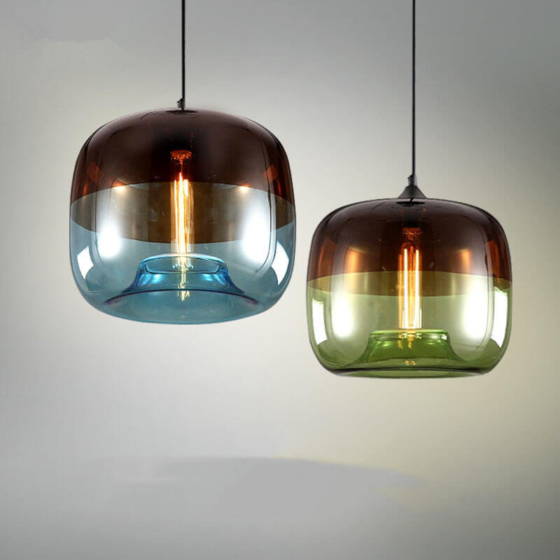 Retro Buntes Glas 1-Licht Drum Pendelleuchte 