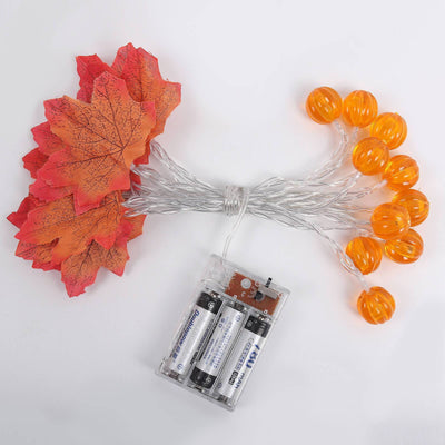 Lumières de fête à LED en forme de feuille d'érable et de citrouille pour décoration de fête, guirlande lumineuse à piles 