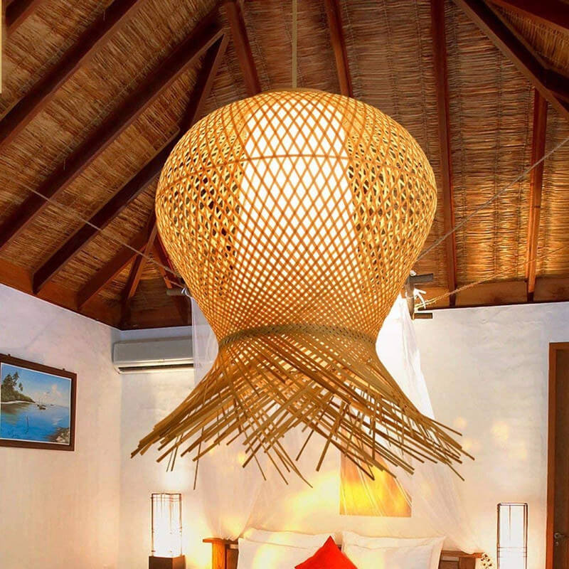 Modern Bamboo Weaving Nest 1-Light Globe Pendant Light