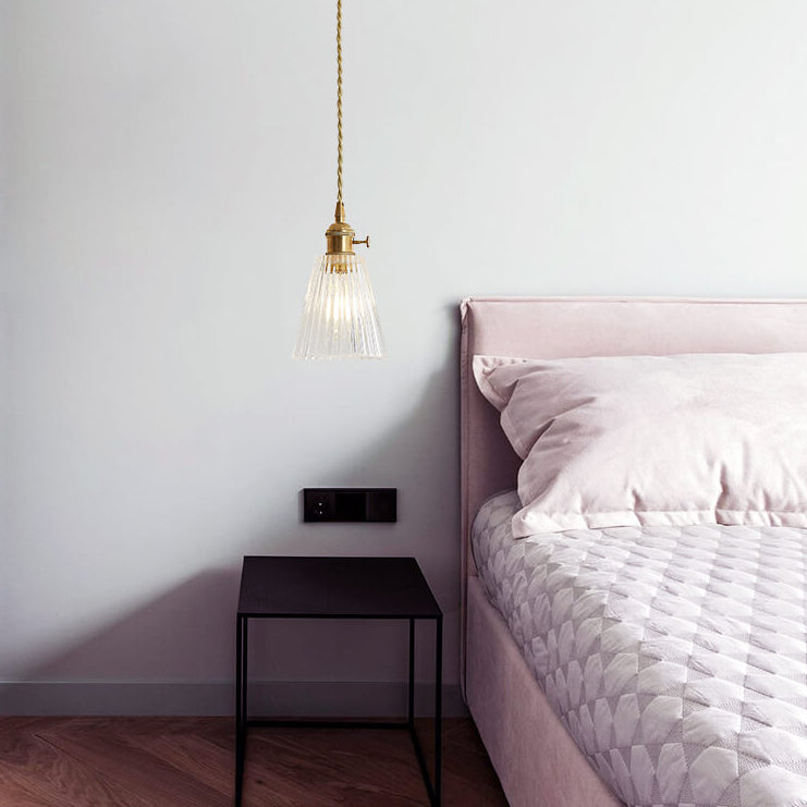 Modern Minimalist Textured Clear Glass 1-Light Single Bell Pendant Light 4 Design For Bedroom