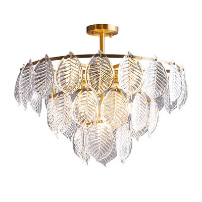 Modern Clear Glass Leaf 5/10 Light Triple Chandeliers