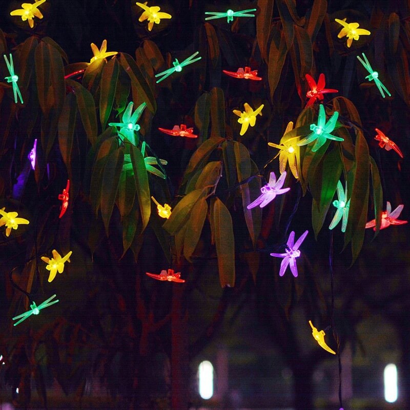 Guirlandes Lumineuses LED Étanches à Énergie Solaire avec Libellules pour Décoration de Fête et Festival 