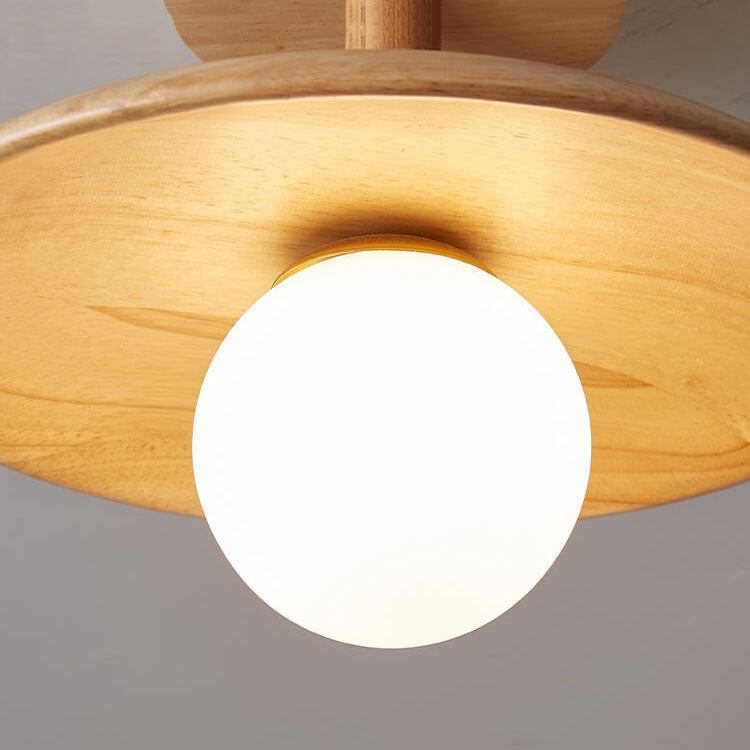 Nordic Kreative Holzkuppel 1-Licht Deckenleuchte mit halber Einbauhöhe 