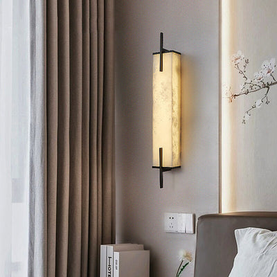 Chinese Style Marble 1-Light Long Square LED Sconce Lamp 3 Design