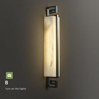 Chinese Style Marble 1-Light Long Square LED Sconce Lamp 3 Design