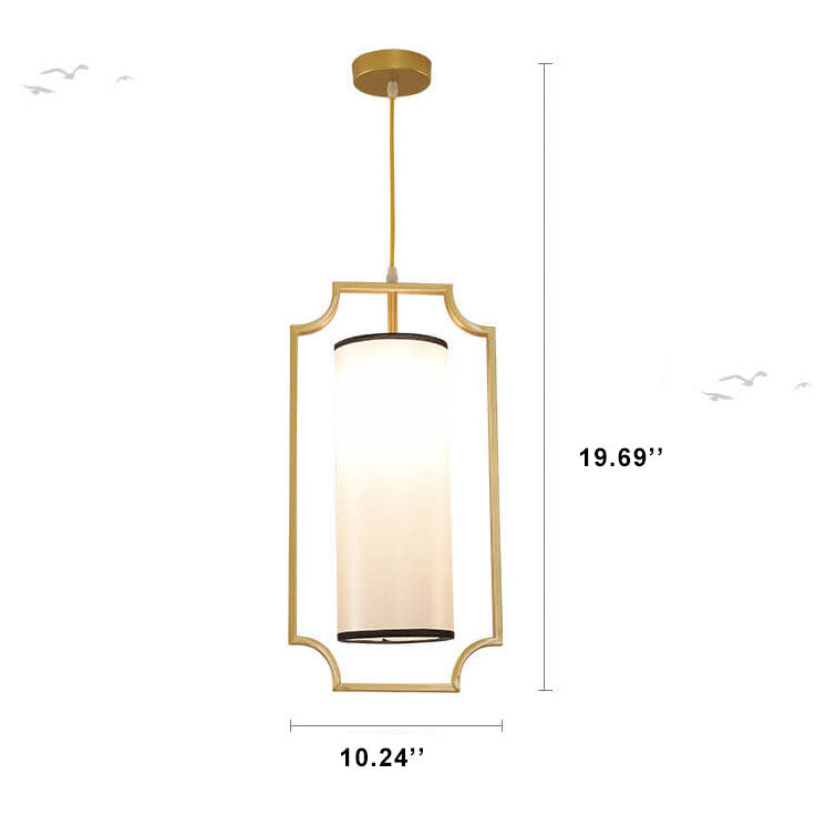 Modern Fabric Cylinder Shade Golden Frame 1-Light Pendant Light