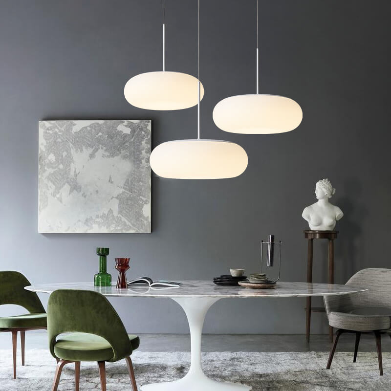 Moderne minimalistische Kunststoff weiße 1-Licht Trommel LED Pendelleuchte 