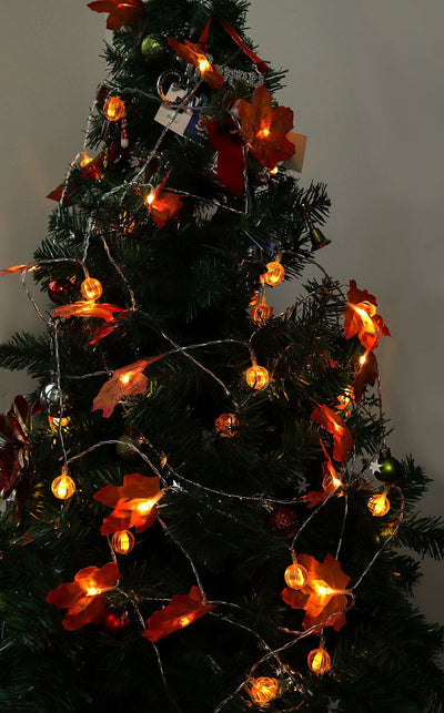 Lumières de fête à LED en forme de feuille d'érable et de citrouille pour décoration de fête, guirlande lumineuse à piles 