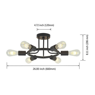 Retro 6-Light Circle Semi-Flush Mount Lighting