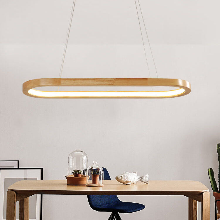 Modern Minimalist Wooden Linear Round 1-Light LED Chandeliers