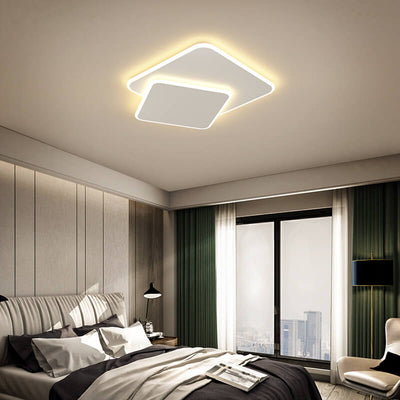 Minimalist 1-Light Two Square Changeable Tunable White LED Flush Mount Lighting