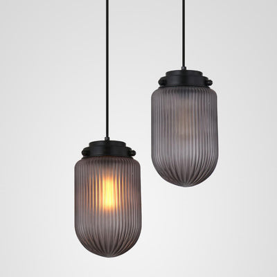 Post-Modern Ribbed Glass Oval Shade 1-Light Pendant Light